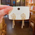 Exquisite Camellia Earrings Female S925 Silver Needle Metal Flower Dangle Earring Luxury Tassel Niche Earrings