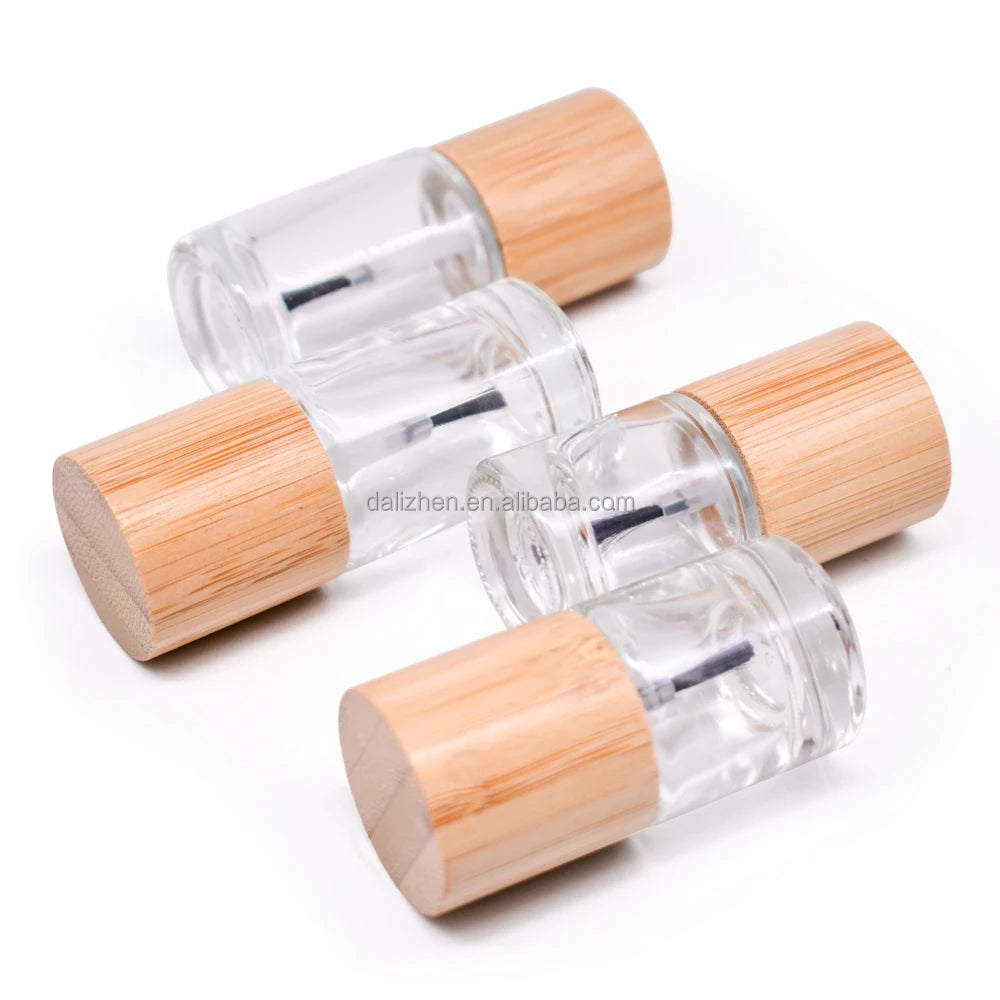 Bamboo Packaging Material Beautiful and Renewable Glass Nail Polish Bottle With Brush and Bamboo Cap