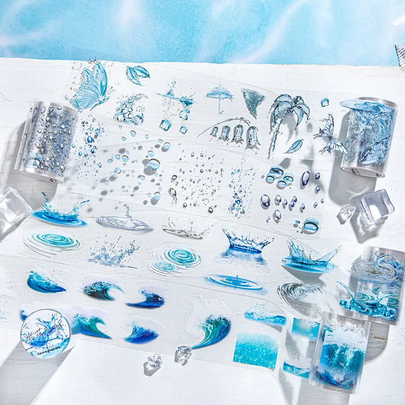 1Roll PET Wave Water Ripple Tape Water Shape Series PET Transparent Decoration