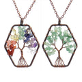 Wholesale Crystal Natural Stone Tree of Life Hexagon Pendant Necklace 7 Chakra Healing Gemstone Necklace Pendants