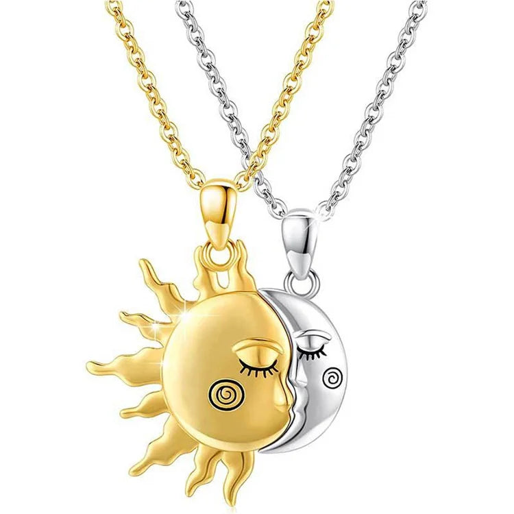 Hot Sale Couple Jewelry Necklace Stainless Steel Sun Moon Pendant Necklace