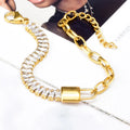 Women's PVD Gold Stainless Steel Thick Wrist Chain Oblong Ice Out Zircon Chain Bold Style Tennis Chain Bracelet