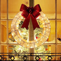 2024 Cross-Border Christmas LED Wreath Decorations Warm Light Big Bow Iron Ring Lighting Door Hanging Props for Decorative Swags