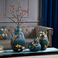Light Luxury Blue Ceramic Flower Vase Desktop Ornament Flower Arrangement Vase Creative High-end Enamel Colored Home Decoration