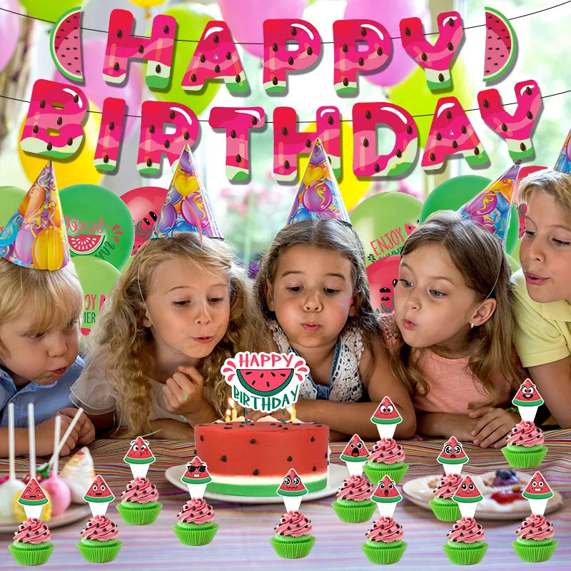 Pink Theme Kids Happy Birthday Party Decoration Ballon Balloons  Cake Flag Happy Birthday Party Banner