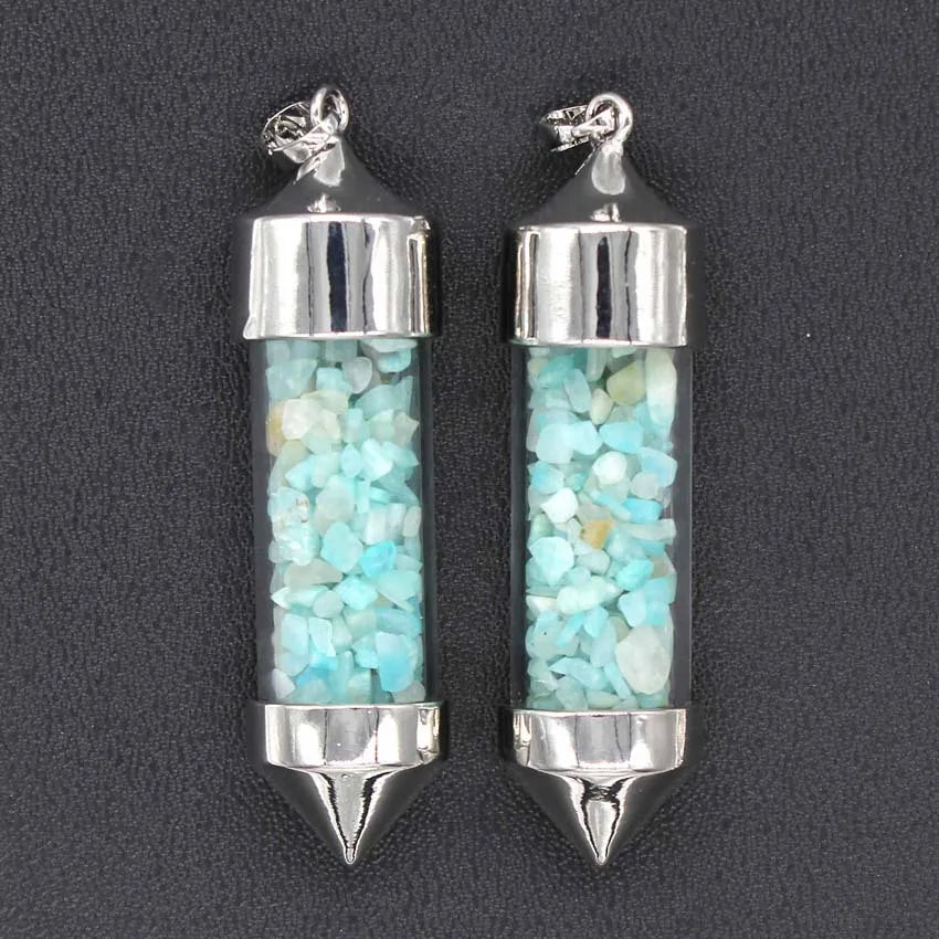HZ Accessories Natural Amazonite Gravel Bullet-shaped Wishing Bottle Spirit Pendulum Bottle Pendant Healing Crystals Jewelry