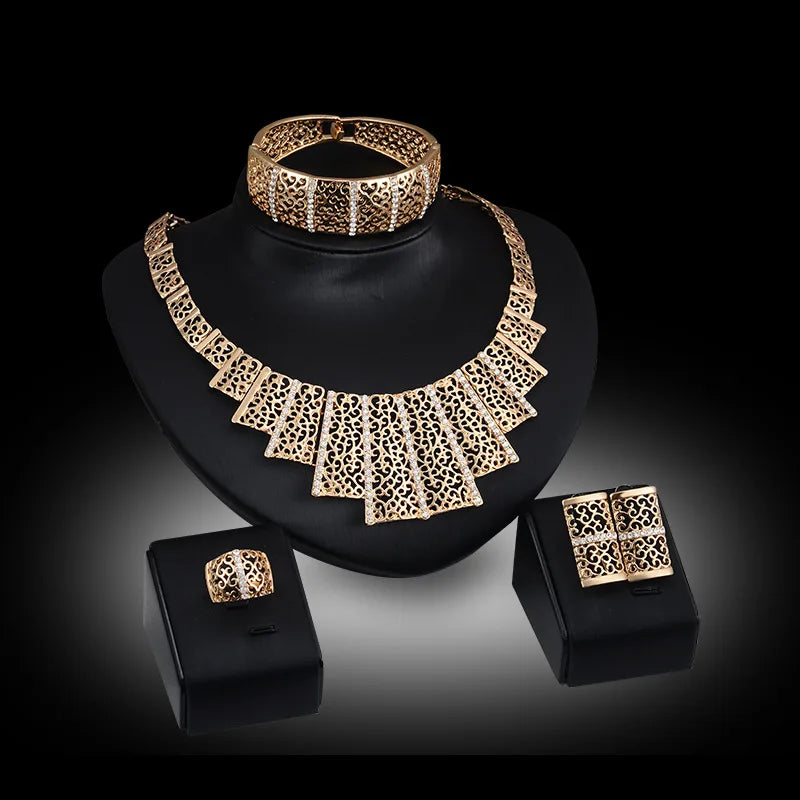 European and American Cross-border Retro Ethnic Style Alloy Necklace Earrings Four Piece Jewelry Set