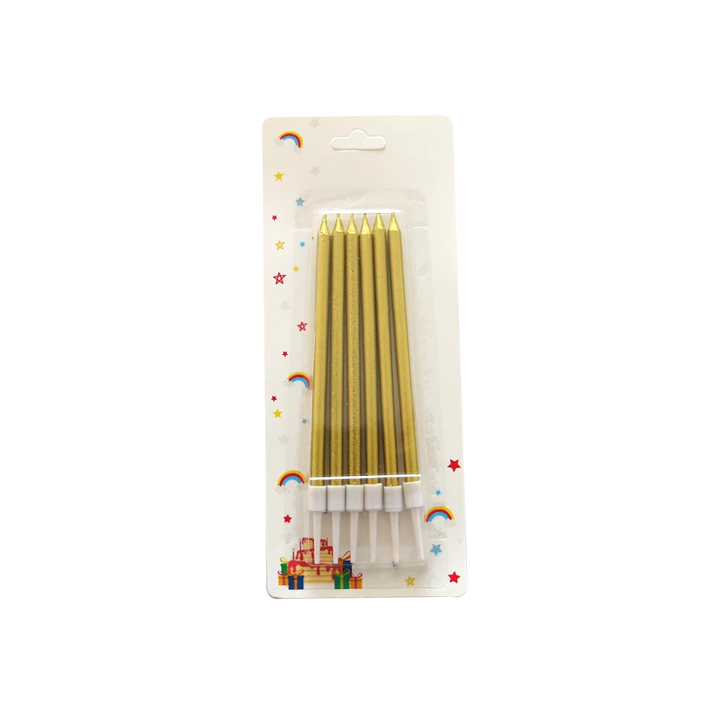 Huaming Colorful 6pcs Metallic Stick Cake Candles Happy Birthday Candles Gold Party Decoration Spiral Birthday Candles