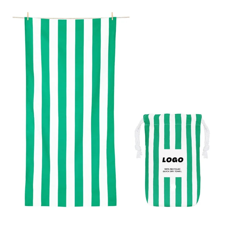 Sublimation Quick Dry Green Stripe 160cm Microfiber Stripes Beach Towel with Bag