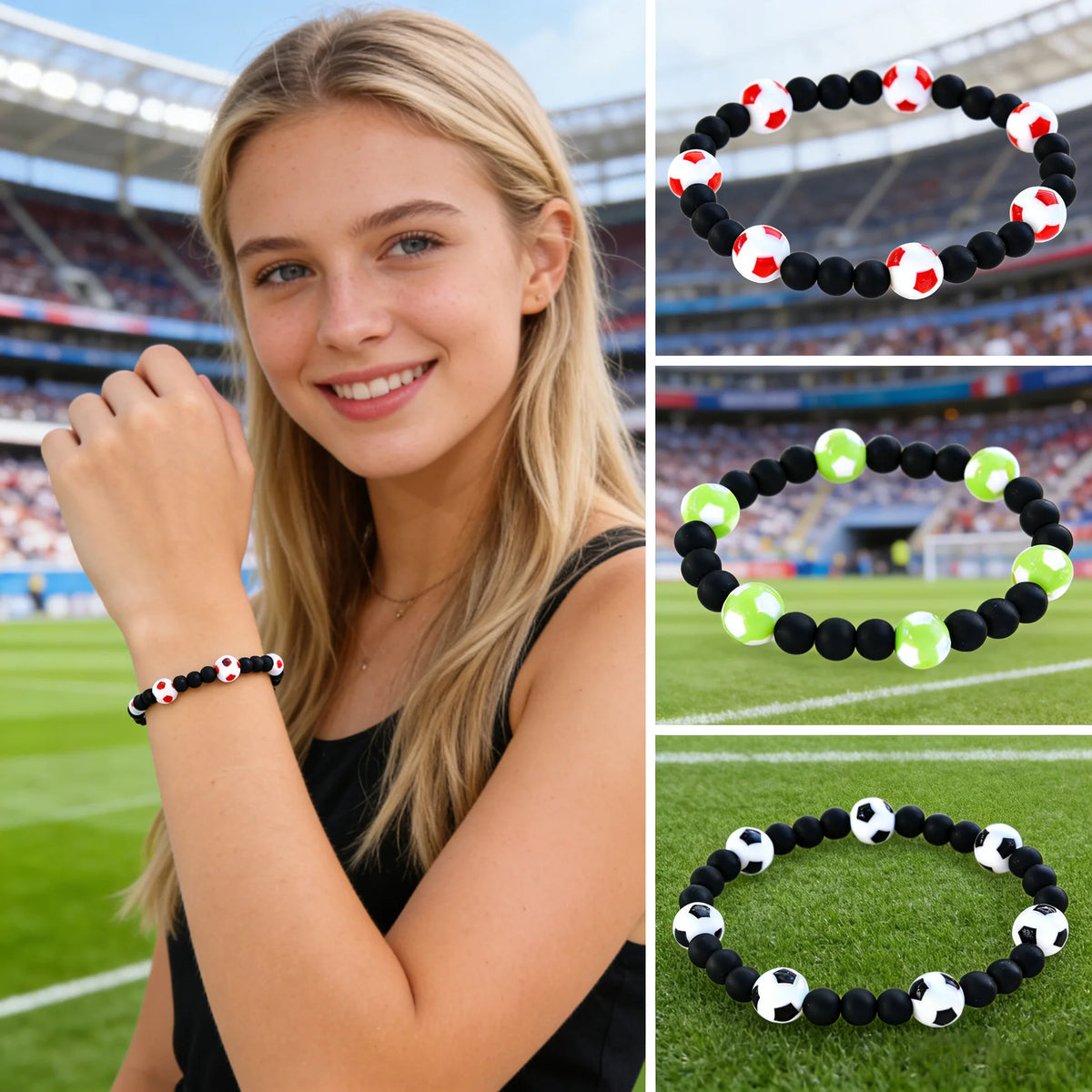 New Soccer Ball Acrylic Beaded Bracelet Elastic Football Wristband for Sports Fans Bracelet MegaBDM