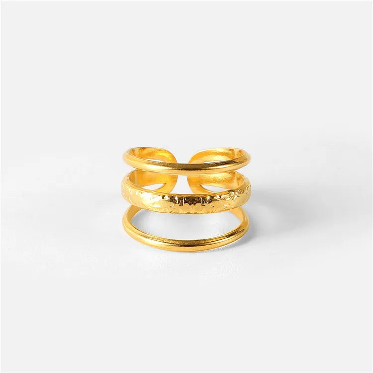 SP Three-layer Line Open Ring Adjustable Rings 18k Gold Plated Stainless Steel Trendy Geometric Latest Rings Designs Resizable