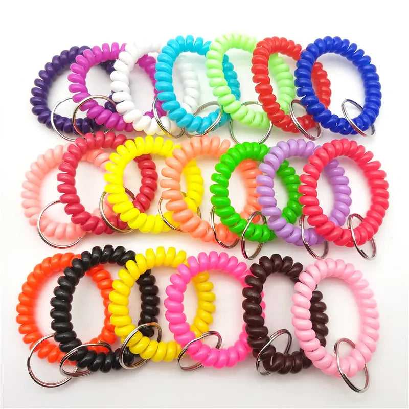 Factory Soft Plastic Key Ring Colorful Spring Spiral Coil Wristband Waterproof Keychain