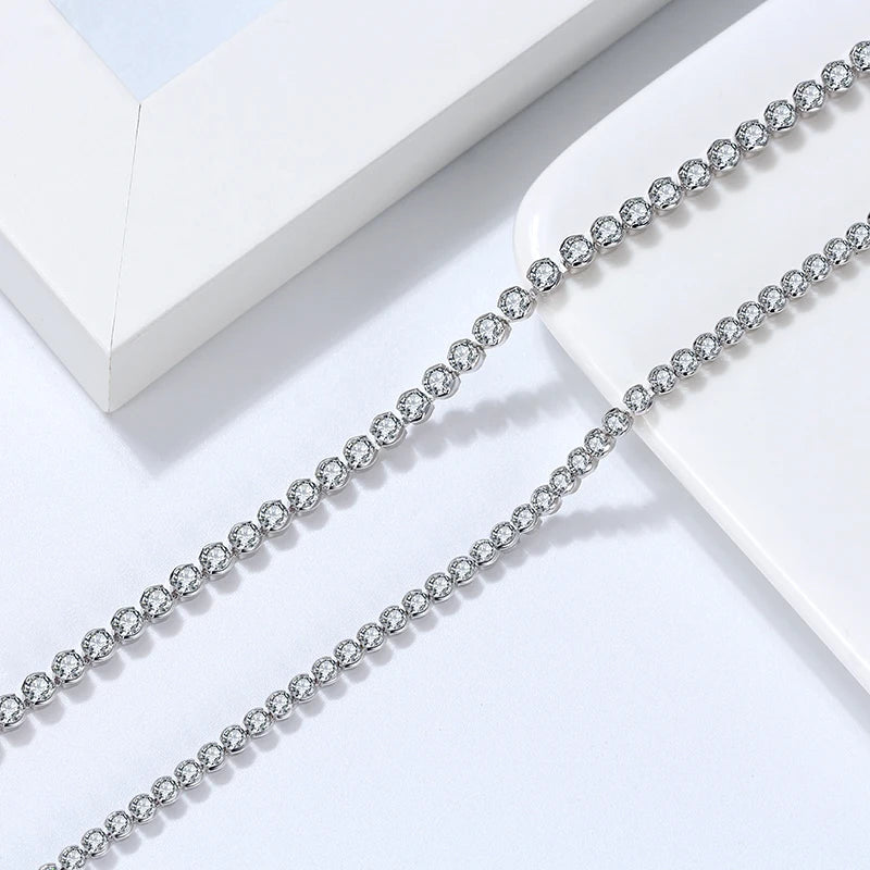 RINNTIN SC51 925 Sterling Silver Custom Silver 2mm Zircon Tennis Chain Bejeweled Choker Necklace