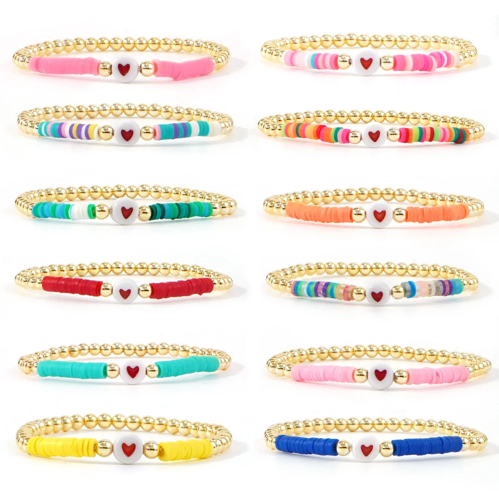 Go2boho Unisex Valentine's Day New Colorful Waterproof Gold-Plated Heart Beaded Bracelet Jewelry for Women Anniversary Gifts