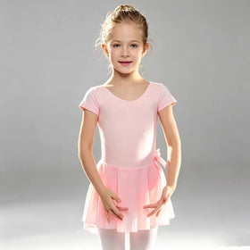 Pink Ballet Leotards with Skirt Gymnastic Ballerina Outfit Dress Classic Short Sleeve dance clothes costume for Girls