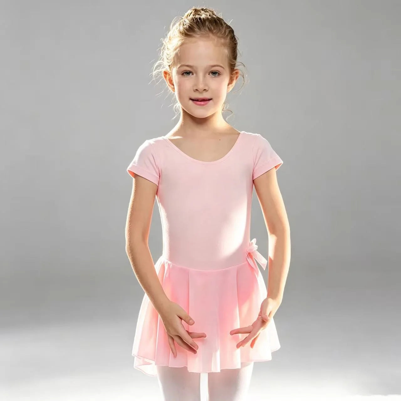 Pink Ballet Leotards with Skirt Gymnastic Ballerina Outfit Dress Classic Short Sleeve dance clothes costume for Girls