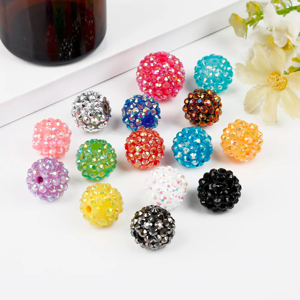 Hot Sales 12mm Round Resin Rhinestone Beads for Diy  Customized AB Rhinestone Acrylic Bubblegum Bead for Jewelry Making