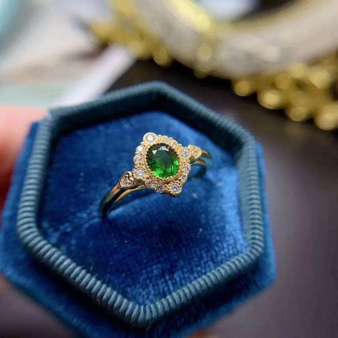 Hot Popular Classic 925 Sterling Silver Wedding Party Rings for Girls Original Ova Cut Diamond Diopside Natural and Delicate