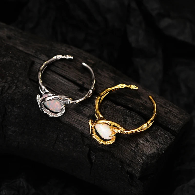 ICEBELA Jewelry Luxury Open Ring Engagement Gift Fashion Jewelry Opal Stone Handmade S925 Sterling Silver Exquisite Natural