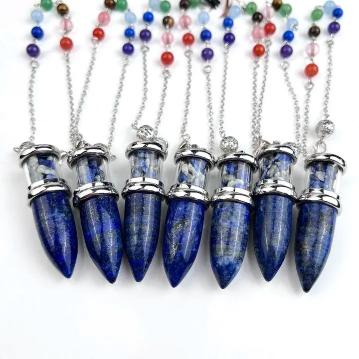 Kindfull Hot Selling Natural Stone Pendant Hand Made Seven Chakras Lapis Lazuli Crystal Pendant for Beauty Decoration