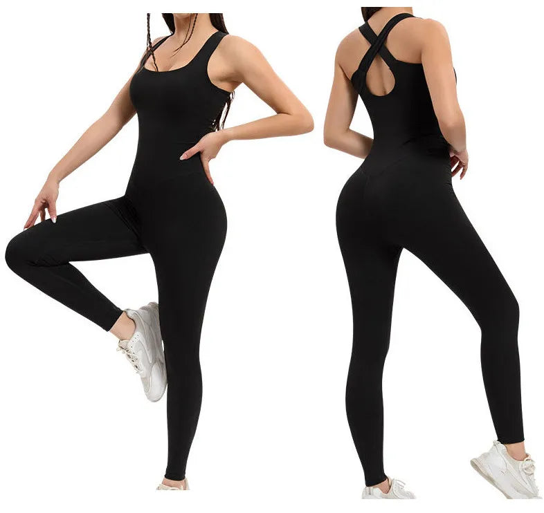 Quick-drying Breathable High-stretch Gymnastics Jumpsuit Sports Outdoor Fitness Yoga Training Sleeveless Tight Jumpsuit