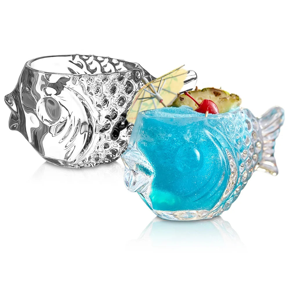 Hot Selling Handmade Lead-free Transparent 340ml Fish-Shaped Multi-functional Cocktail Cups for Wine Whisky Ice Cream & More
