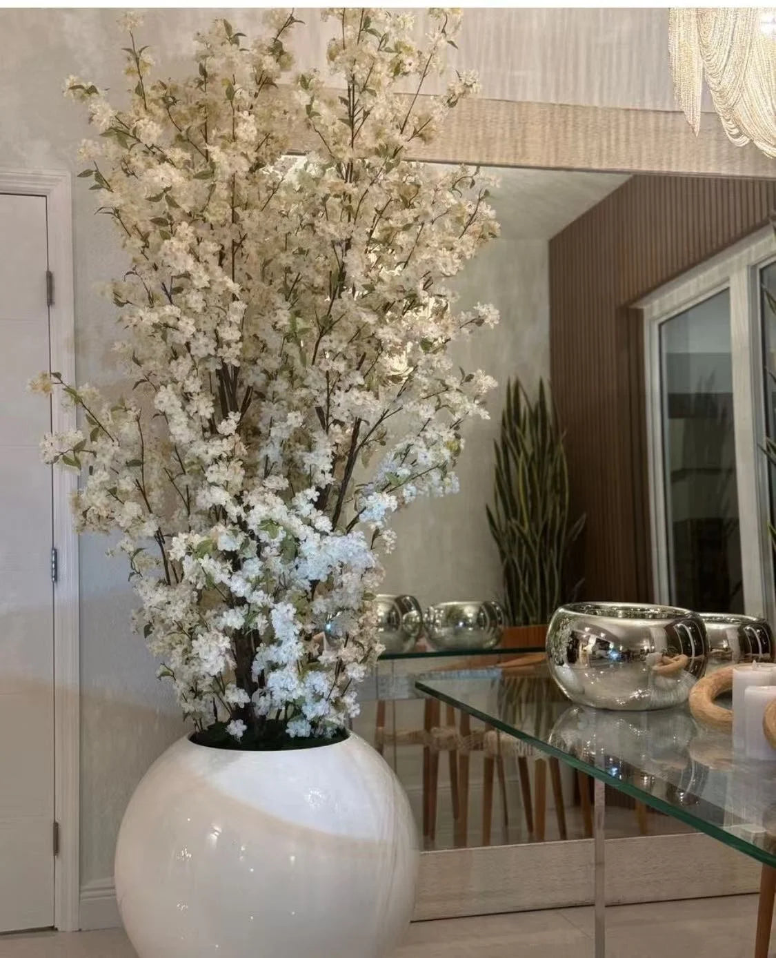 White Cherry Blossom Trees Artificial PE Trunk with Silk Grass Eco-Friendly Lightweight 200cm Height for Indoor/Outdoor Use
