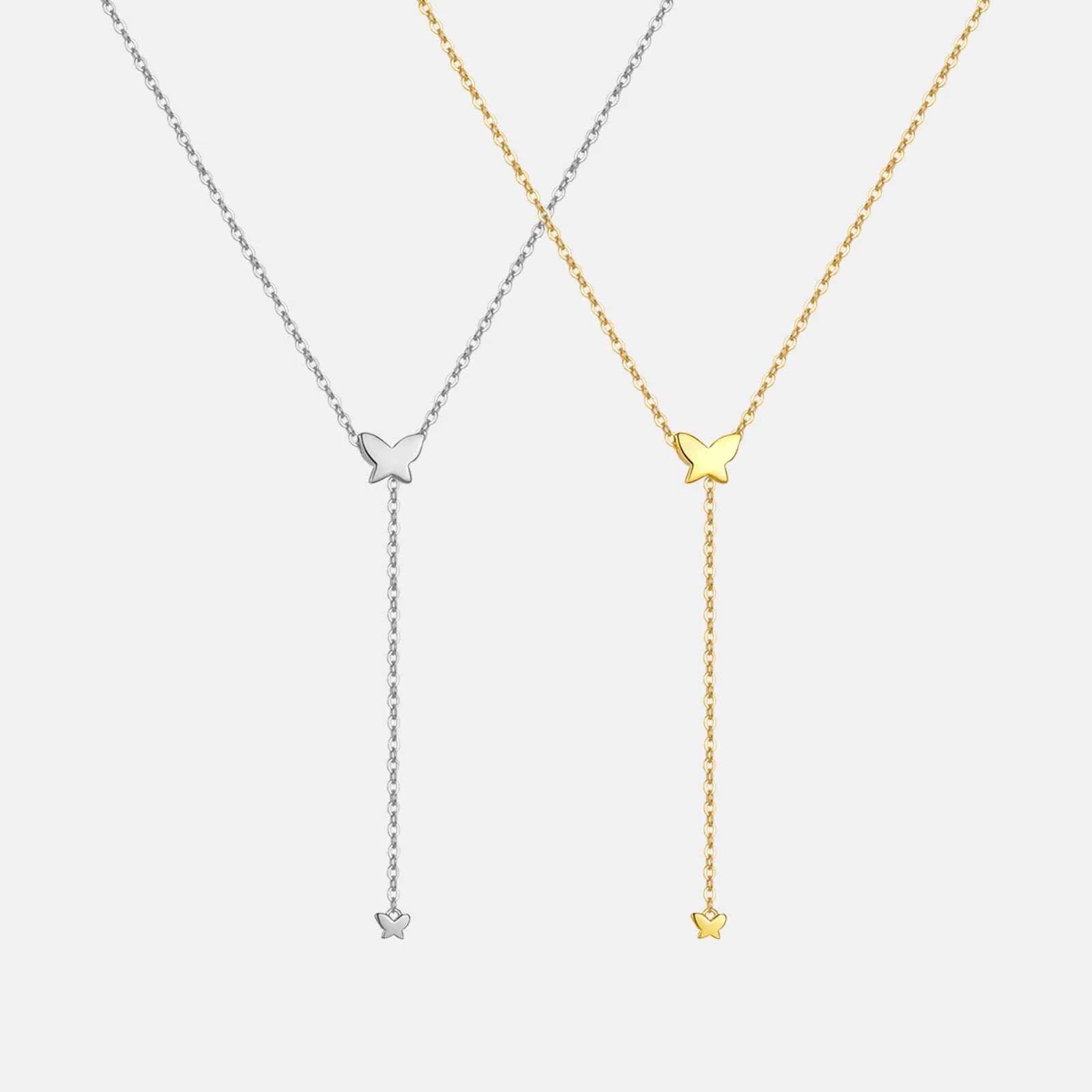FUAMAY Fashion Gold Plated 925 Sterling Silver Lariat Necklace Minimalist Plain Butterfly Drop Necklace
