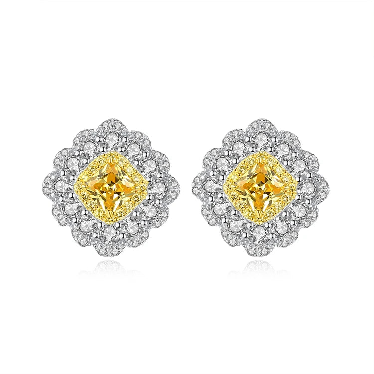 Exquisite Luxury Jewelry 925 Sterling Silver Rhinestone Diamond Women Fashion Fine Gemstone Stud Earrings