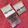 Soft touch waterproof sewing on printing satin care labelbrand logo fabric clothing label for apparel