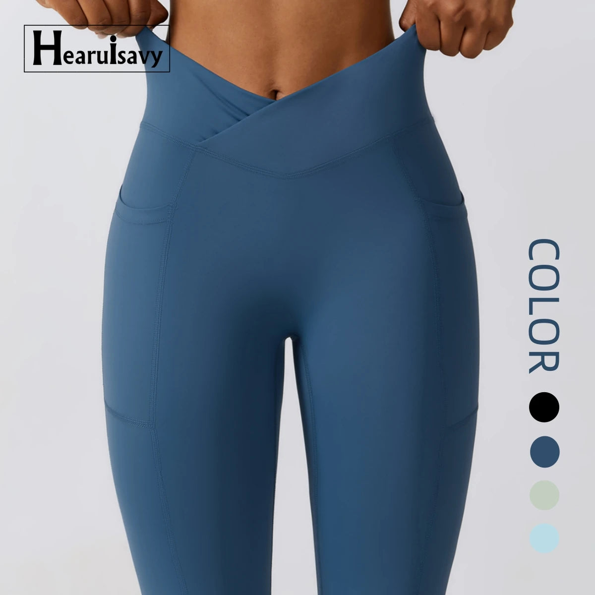HEARUISAVY Sport Women Cross Waist Gym Leggings With Pocket Tummy Control Butt Lift Soft Workout Fitness Yoga Pants