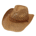 Wholesale Solid Color Hollow Breathable Wide Brim Shade Straw Cap Outdoor Sun Protection Men Women Summer Beach Hat Cowboy Hat