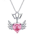 Hot Selling 925 Sterling Silver Heart Shaped Wing pink Zircon Crown Pendant Women's Necklace Jewelry Wholesale