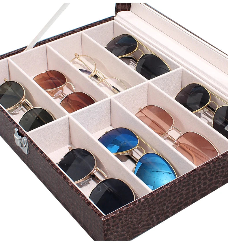 PU Leather 8 Grid Hard Paper Leather Eye Glasses Case Eyewear Sunglasses Display Storage Holder Organizer Box