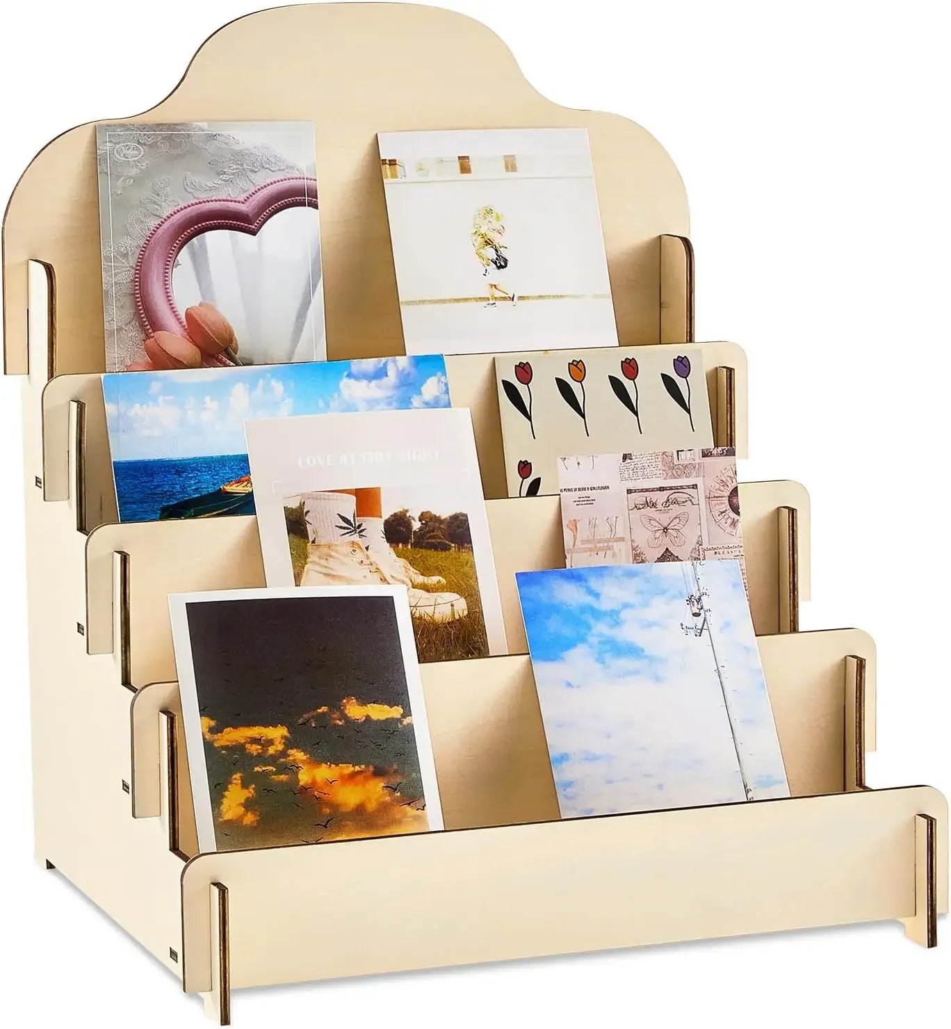 Tiered Greeting Card Display Stand Wooden Sticker Display Stand Portable Postcard Card Display Rack