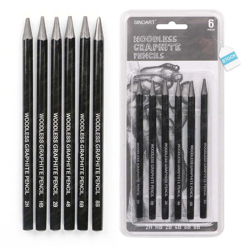 SINOART Woodless Graphite Pencil Set - Monolith - Non-Wood Graphite Sketching - Aircraft Blister Pack - in Stock - 6pcs/set