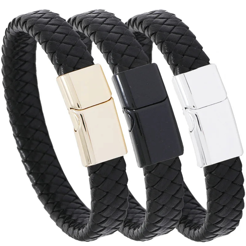 Vintage Style Leather and Alloy Magnetic Buckle Bracelet Fashion Jewelry for Men and Women Stylish Magnetic Bangle