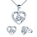 925 Silver Fine Jewelry Set Heart Necklace Stud Earrings with Zircon for Parties Weddings Gifts Engagements Anniversaries