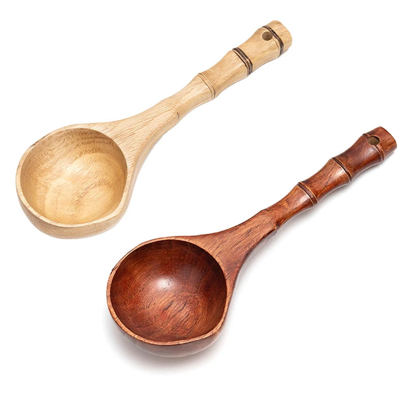 Long Handle Wooden Dipper Wood Soup Ladle Bamboo Joints Design Handle Porridge Spoon Serving Water Kitchen Utensil