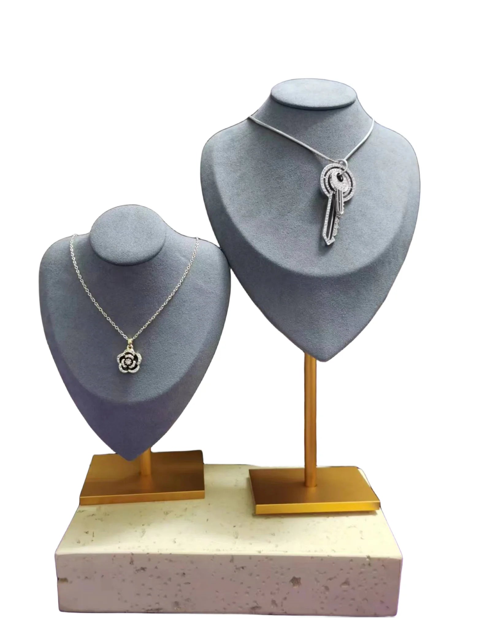 New Fashion Pendant Display Props Metal Microfiber Unique Jewelry Display Neck Stands for Fashion Necklace Display