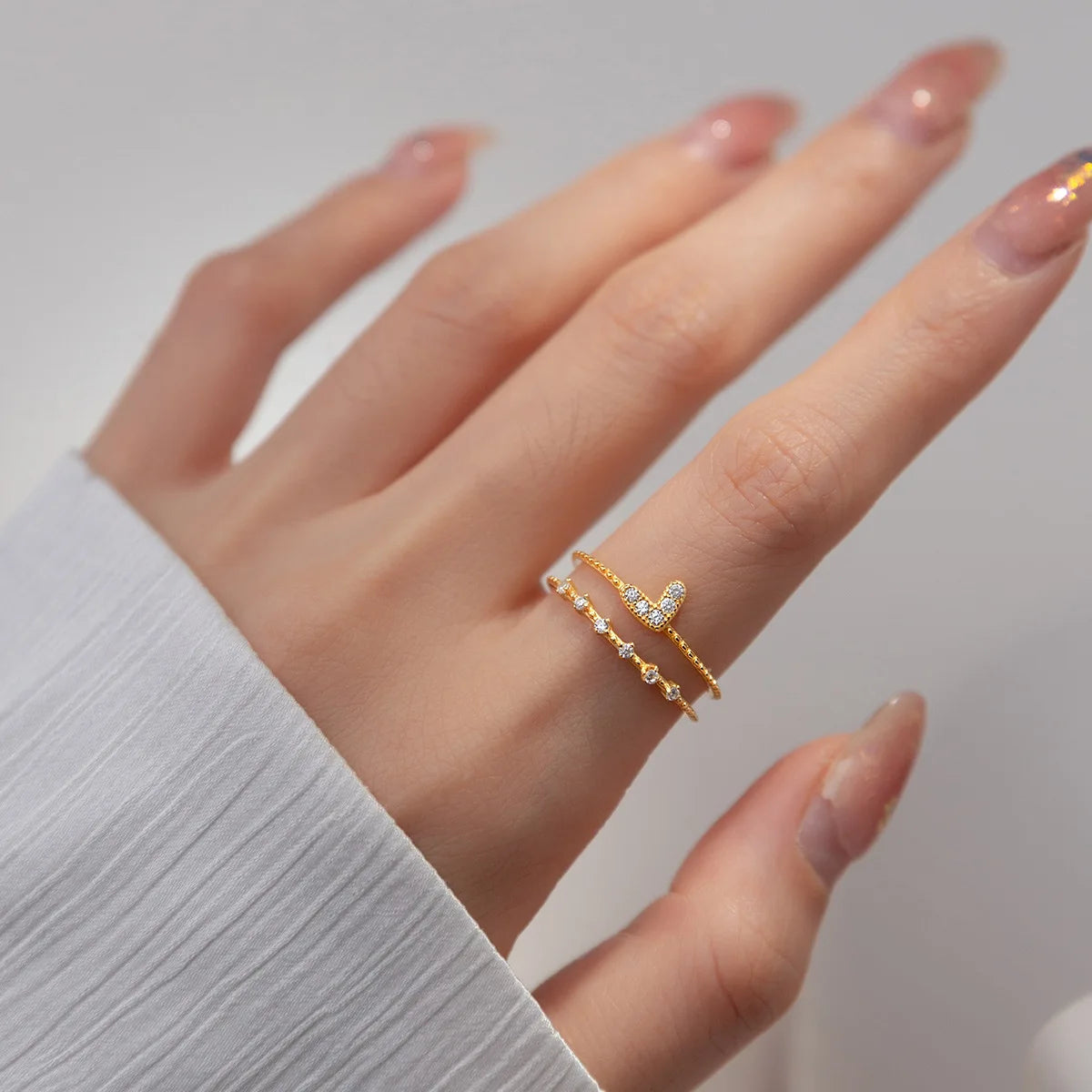 Fine 925 Sterling Silver Love Double Heart Casual Rings for Ladies Jewelry Gifts
