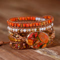 Handmade Jasper Beads Natural Stones Leather Wrap Bracelet 5 Layers Gemstone Bead Bracelet Femme Jewelry BFF Gifts Wholesale