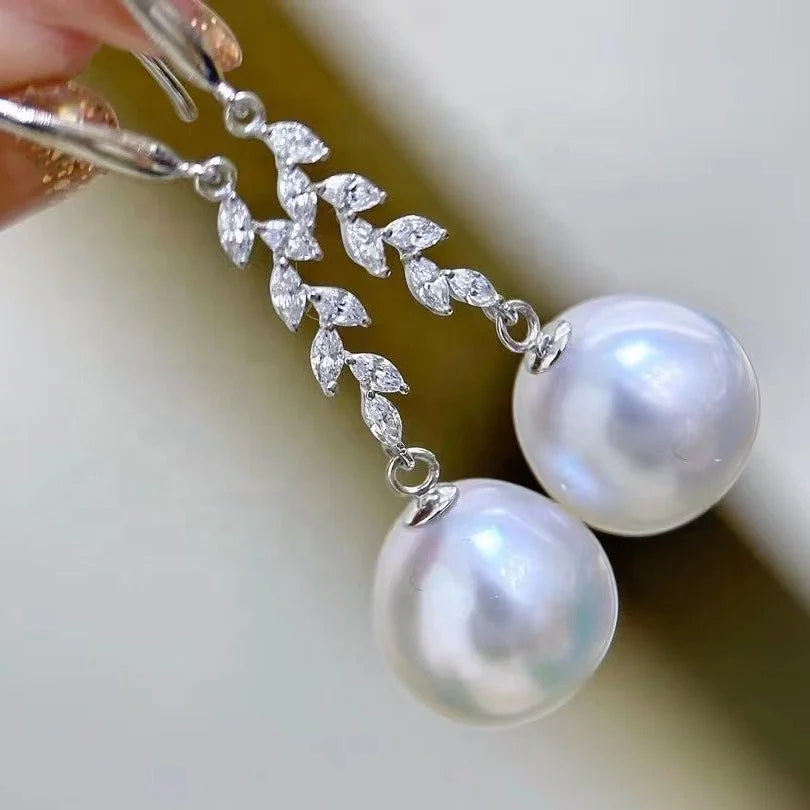 E2022 10-11mm DIY Natural Freshwater Pearl Charm Earrings Mounting Accessory 925 Sterling Silver Gold Plated  Jewelry for Women