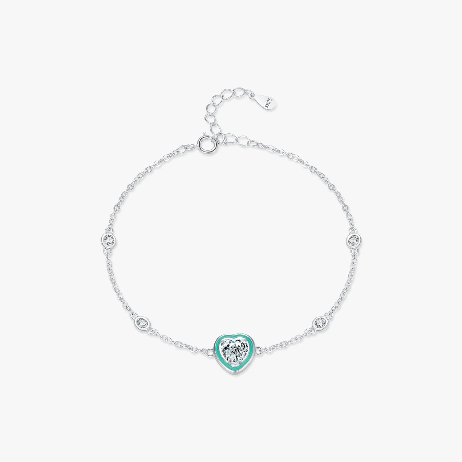 Lobster Clasp Link Chain for Women Trendy Fine Jewelry Accessories 925 Sterling Silver Fashion Hearts CZ Green Enamel Bracelet