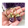 ER40226 Raw Amethyst Crystal Free Form Hoop Dangle Earrings Gold Plated February Birthstone Jewelry Dainty Unique Gift for Women