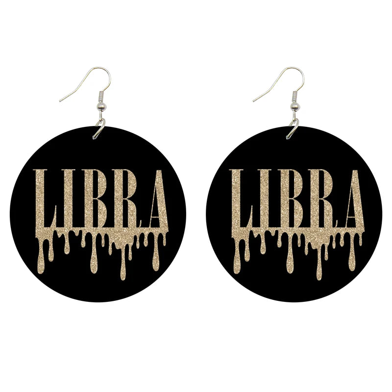 Zodiac Signs Capricorn Aquarius Pisces Aries Taurus Gemini Cancer Leo Virgo Libra Scorpio Sagittarius Wood Drop Earrings