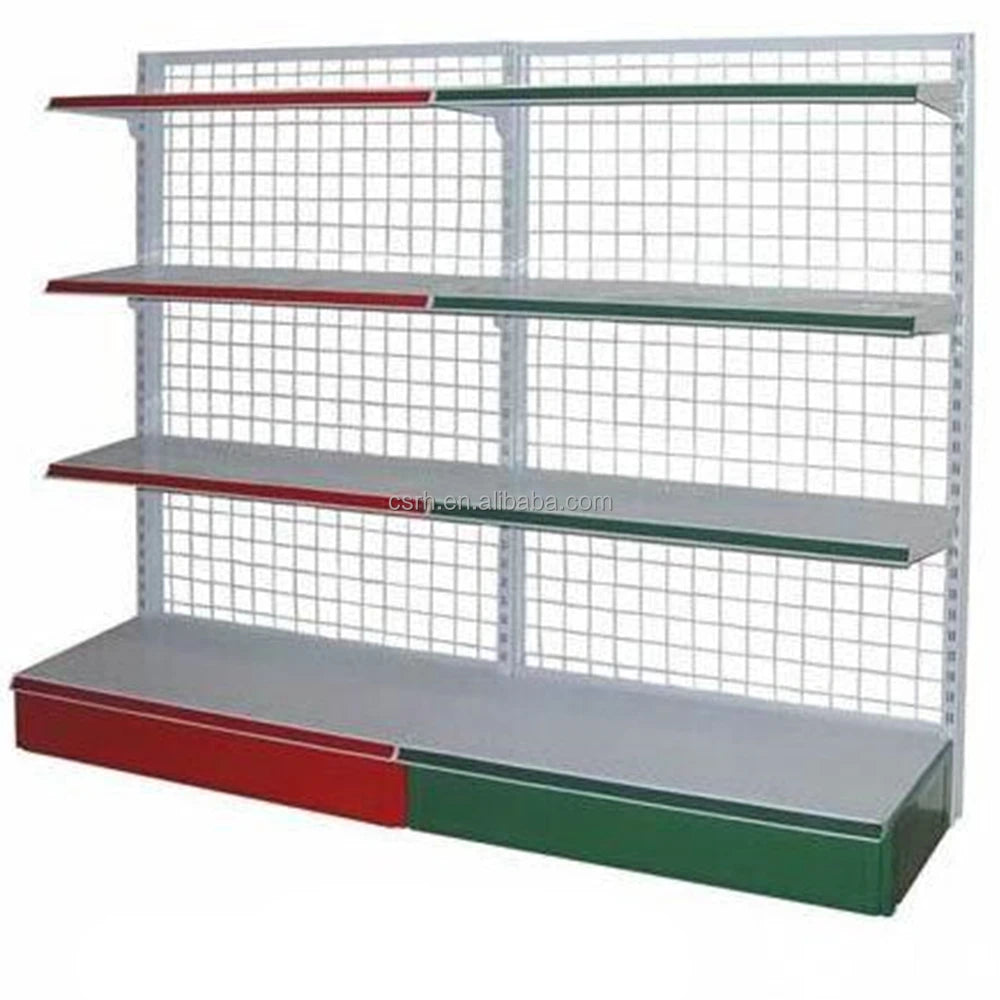 RH-SW093517    900*350*1700*4layers Single Side Wire Mesh Back Panel Supermarket Shelf