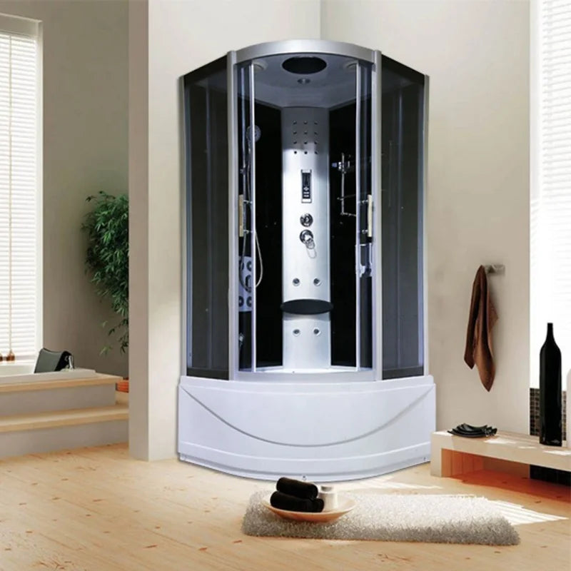 Luxury Multi-functional Shower Cabin with Bathtub 5MM Black Glass Enclosed Shower Room