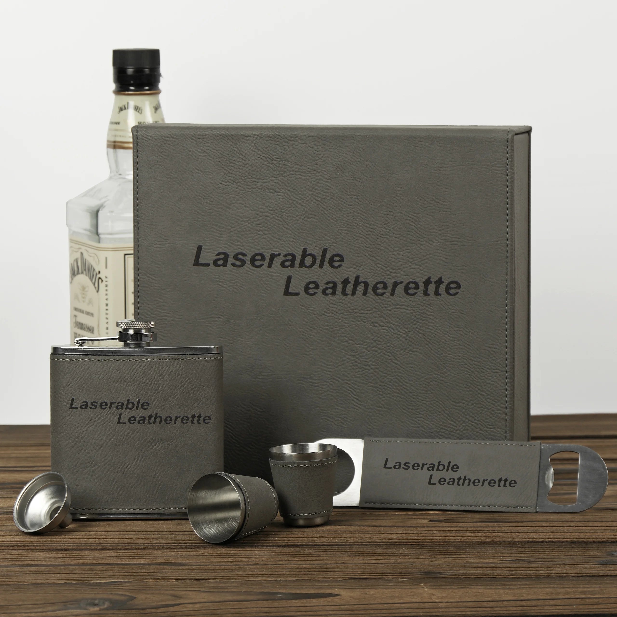 New 7 Oz Alcohol Container Wine Liquor Hip Flask Set With Funnel Cups Opener Laserable Leatherette Whiskey Hip Flask Gift Set
