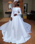 S0225H New Style Off-shoulder High-quality Satin Temperament Elegant Trailing Main Wedding Dress